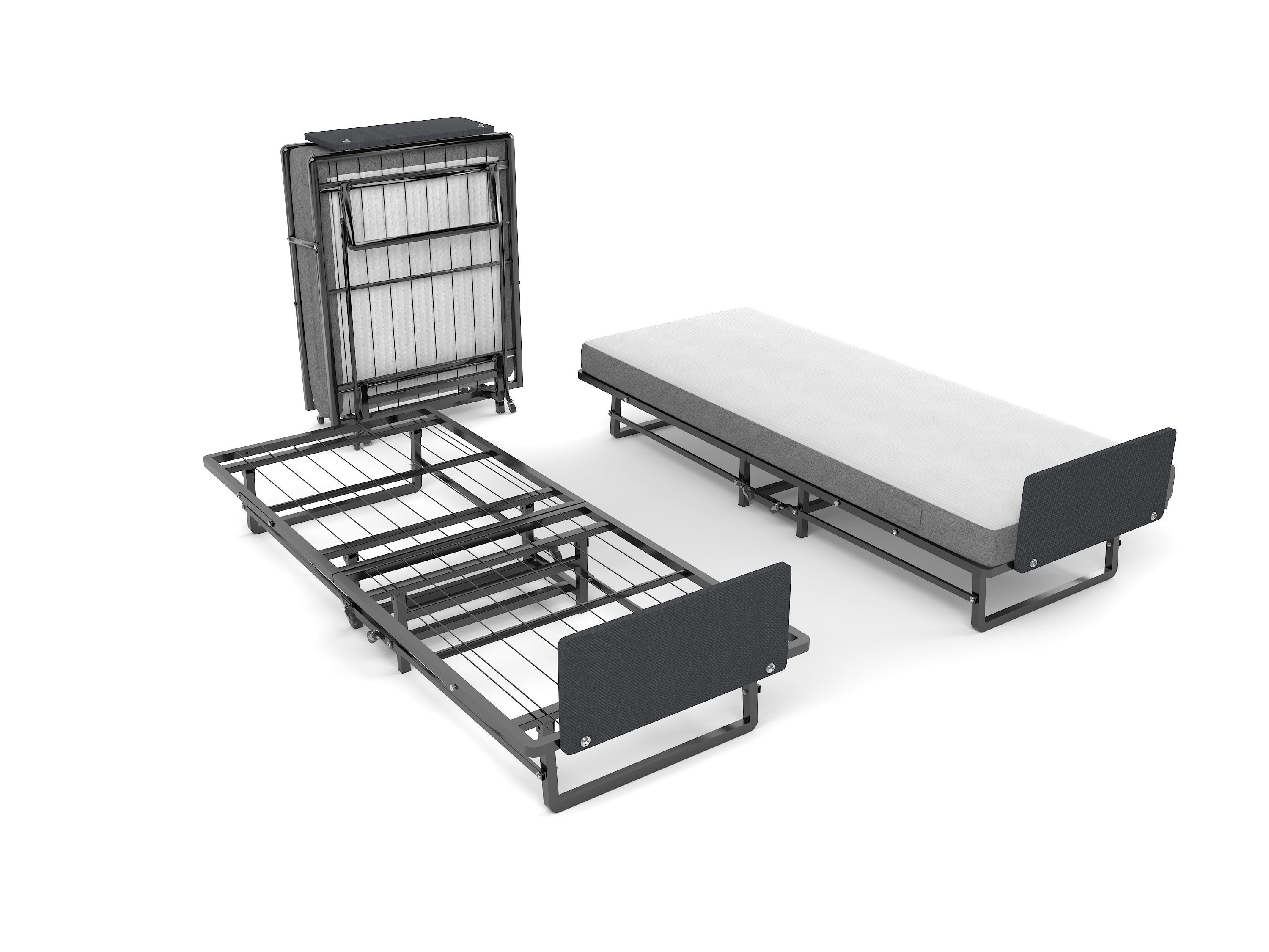 Metal Folding Bed Frame with Foam Mattress of Pockets, Easy Storage and Movable with 4 Castors