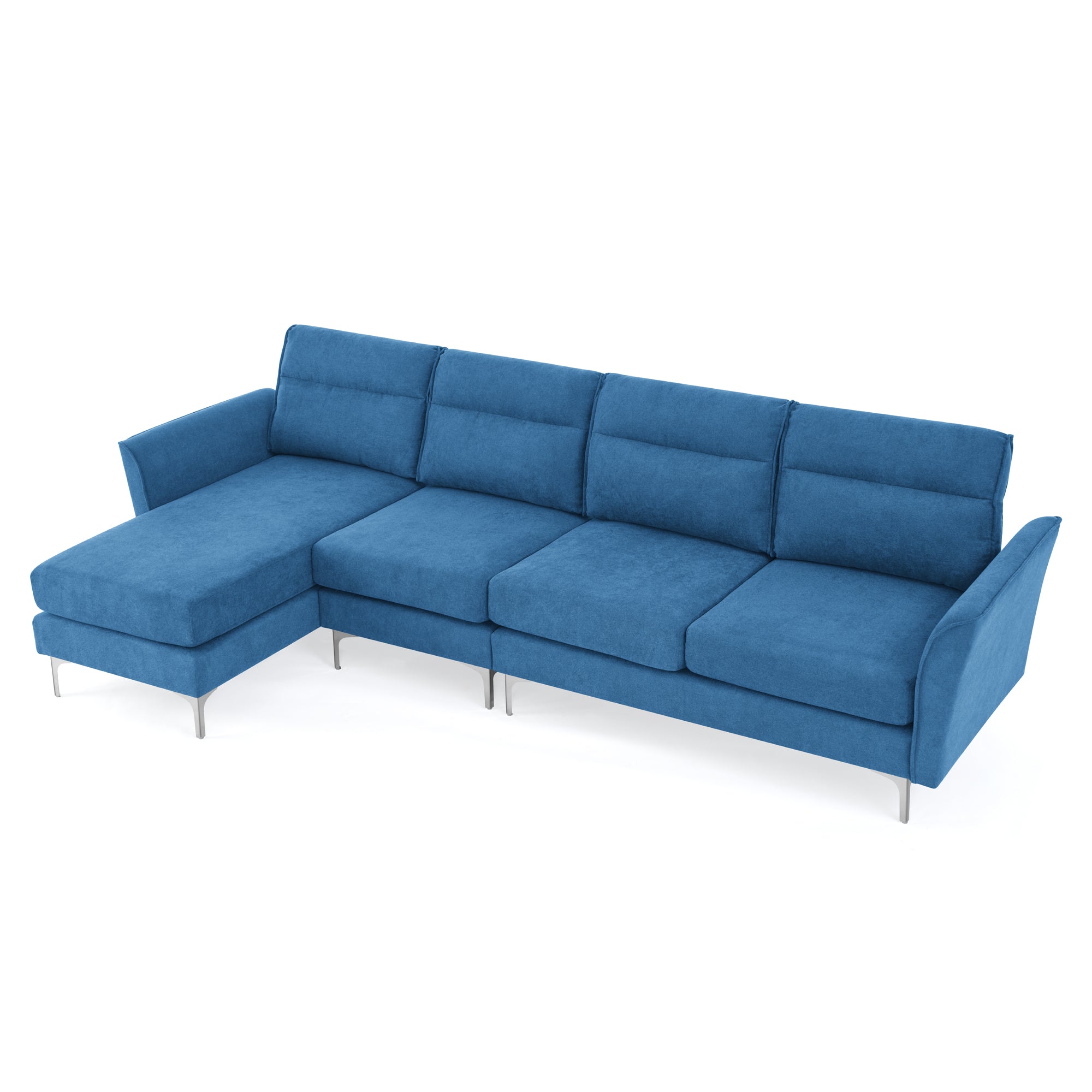 Modern Sofa 3-Seat Couch with Stainless Steel Trim and Metal Legs for Living Room,New package compression sofa technology,Navy blue