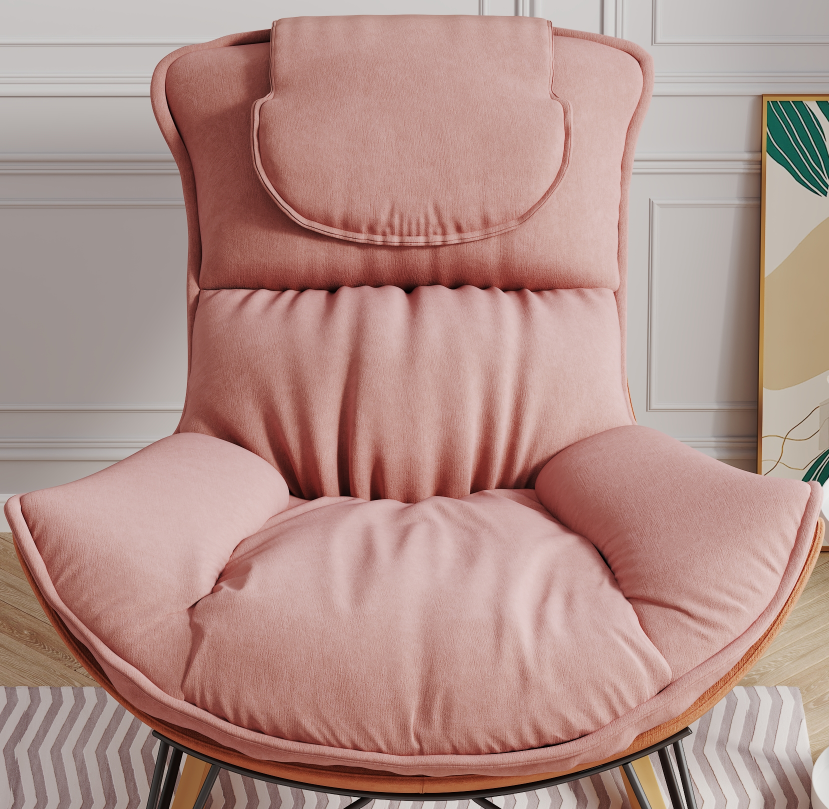 Leisure sofa single rocking chair, light luxury sofa chair, balcony leisure area single chair, comfortable and breathable characteristic chair, detachable and washable seat cushion (Color: Pink)