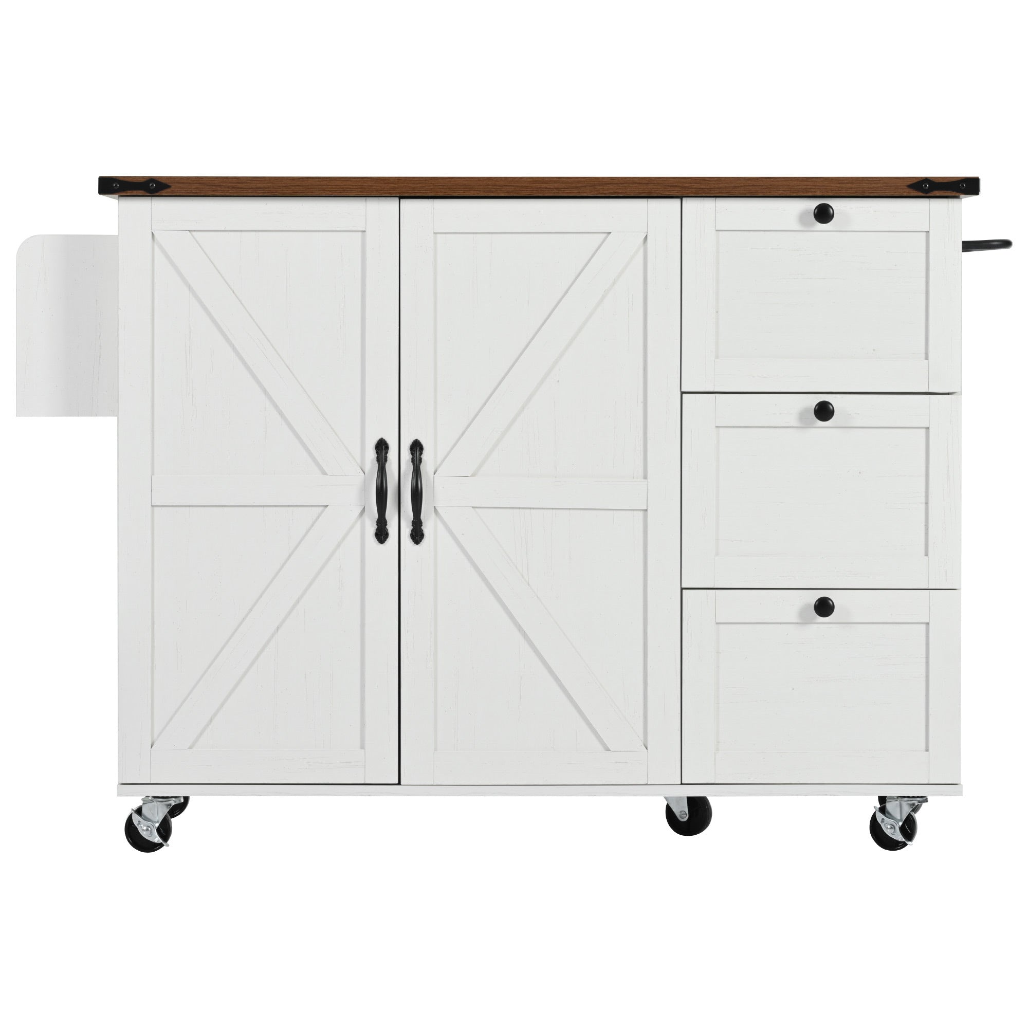 K&K 54.5" Farmhouse Kitchen Island with Internal Storage Rack, Drop Leaf, Spice Rack for Home, Kitchen and Dining Room,White