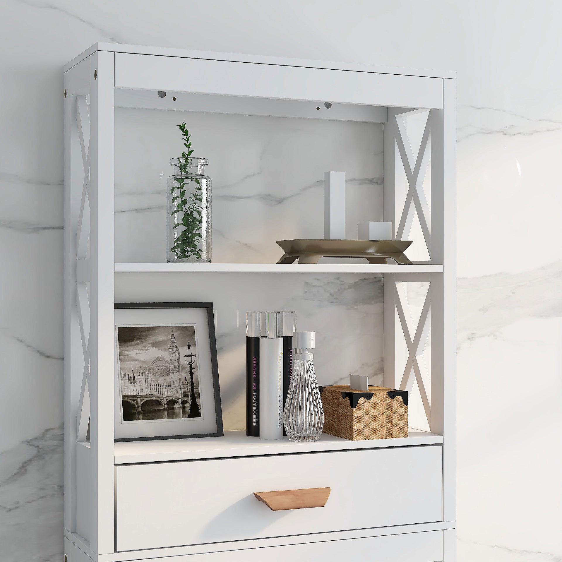 Over-the-Toilet Storage Cabinet White with one Drawer and 2 Shelves Space Saver Bathroom Rack