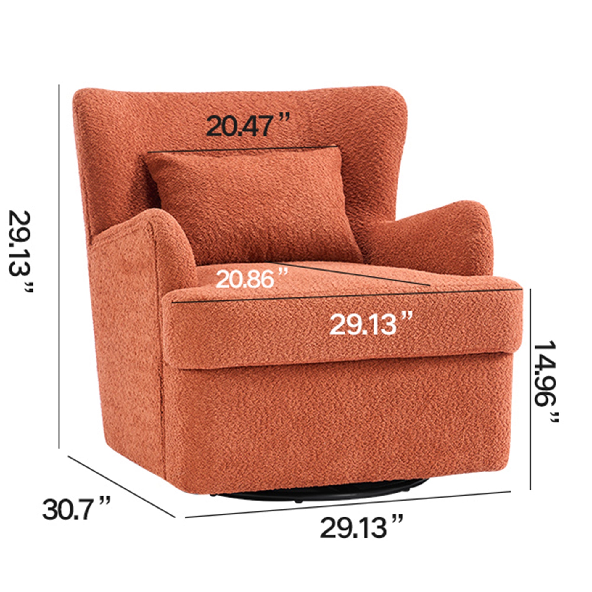 Modern Luxury Velvet Swivel Chair, 360° Swivel Comfort Round Armchair, Single Sofa Chair with Lounge Seat for Bedroom/Office/Reading Space, Set of 1 ,Orange