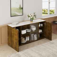 66.1" Sideboard with Glass Doors for Storage - Modern Buffet Perfect for Dining Room