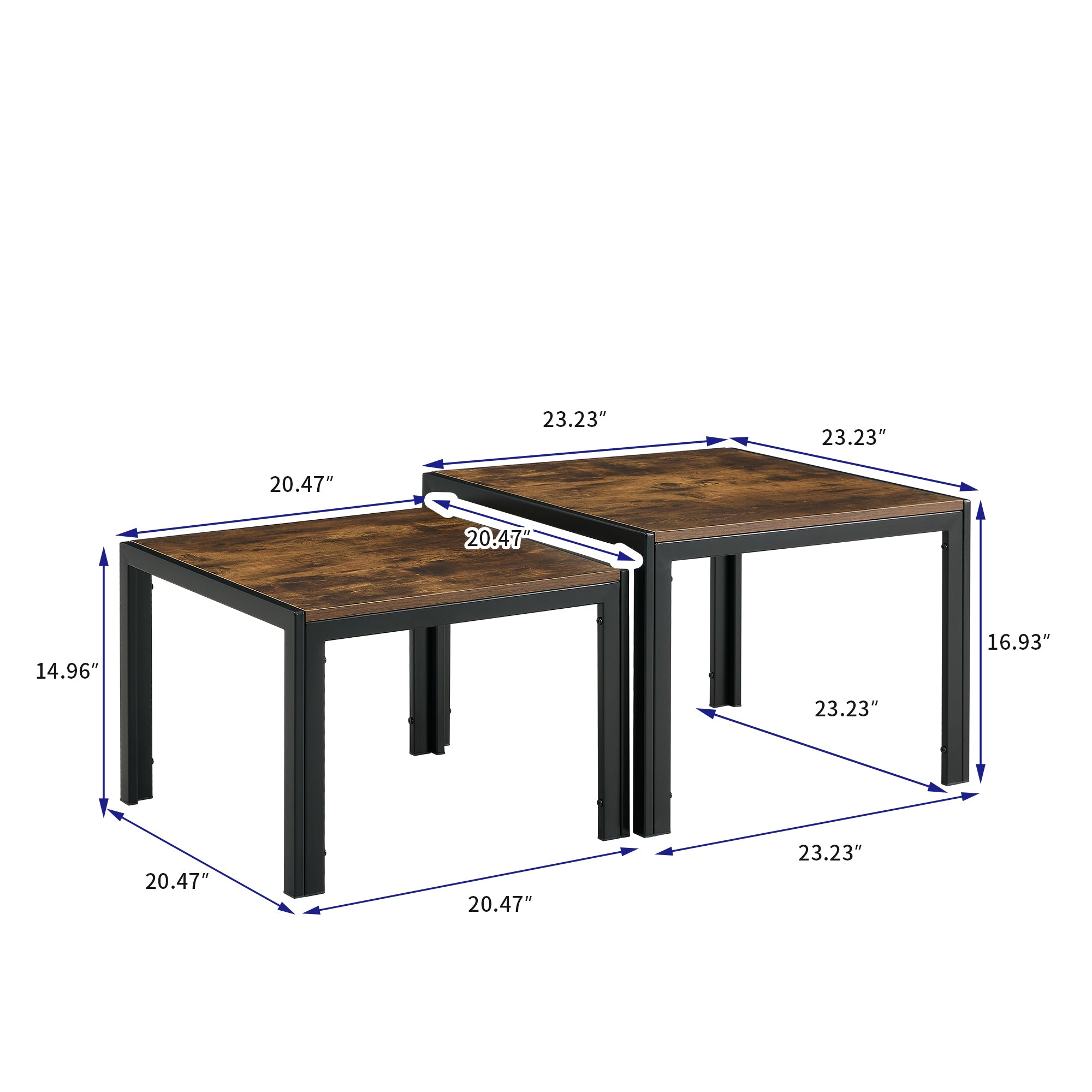 Nesting Coffee Table Set of 2, Square Modern Stacking Table with Wood Finish for Living Room,Rustic Brown