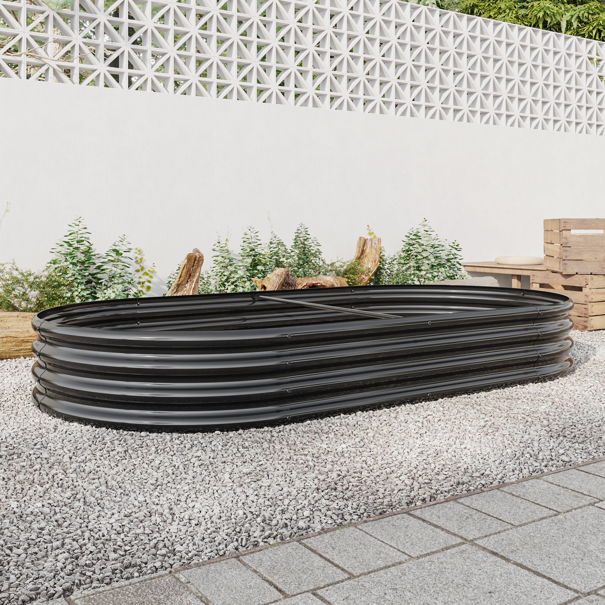 Large Oval Metal Raised Garden Bed, Outdoor Planter for Vegetables - Black