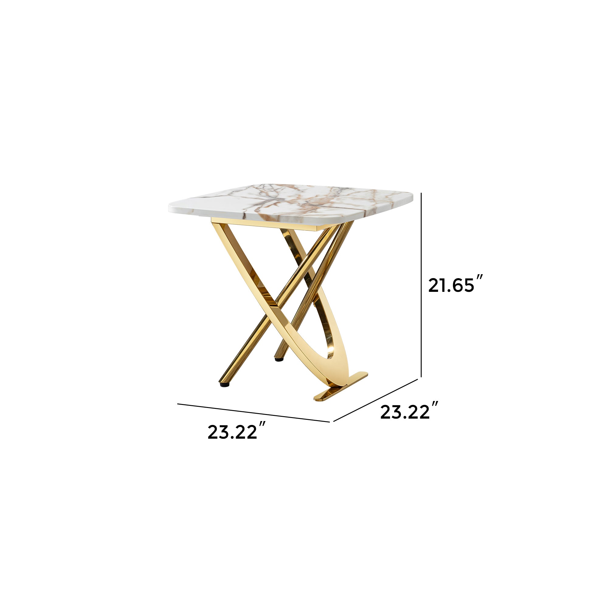 Square Marble Side Table, Gold Stainless Steel Base
