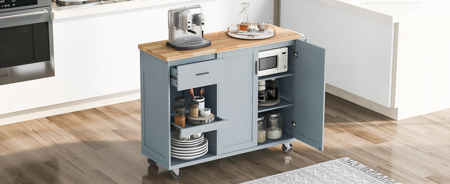 K&K Kitchen Island with Foldable Counter Top for Kitchen, Living Room, Dining Room, Grey Blue