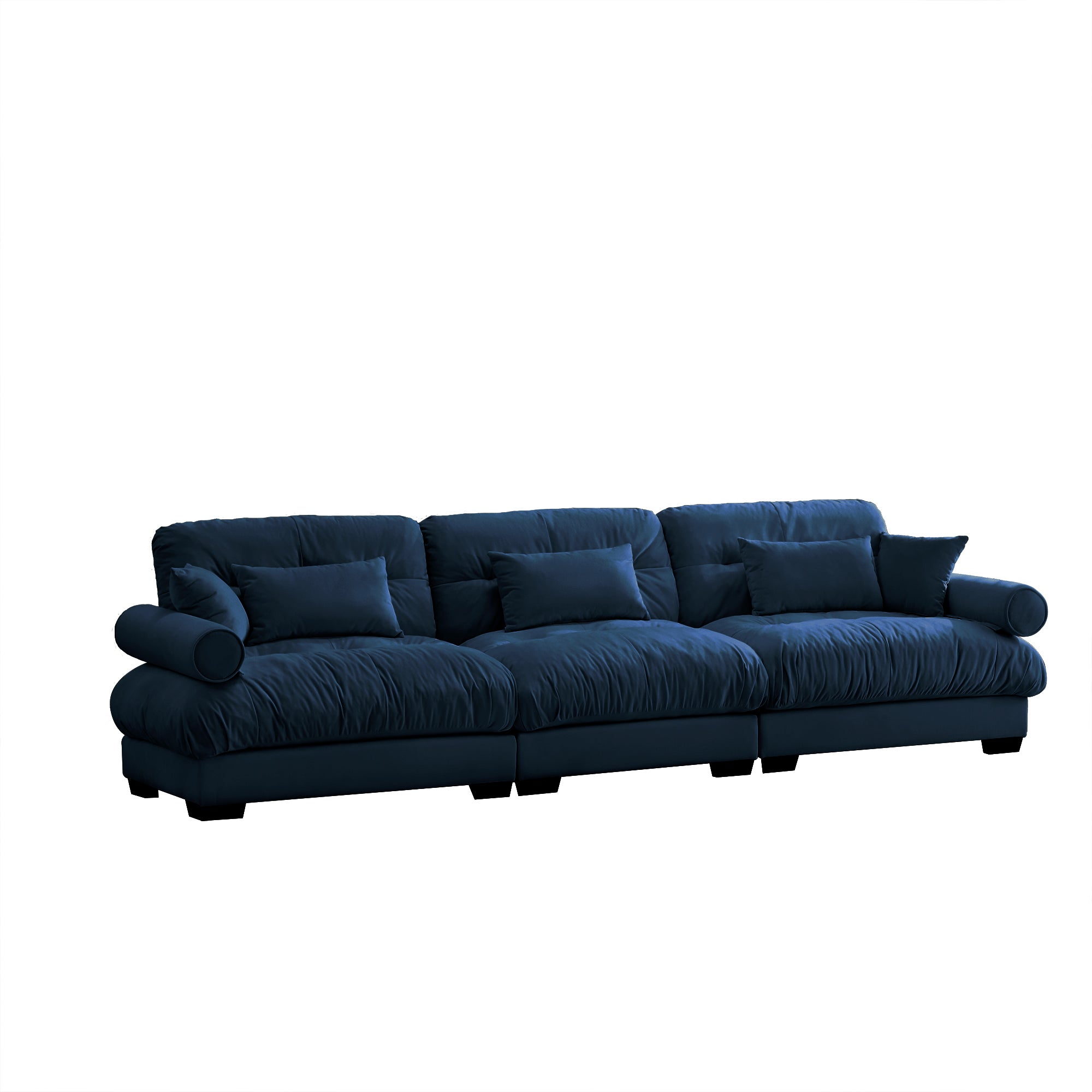 Extra-Large 3-Seater Modern Velvet Sofa, Oversized Cloud-Like Comfort with Waist and Throw Pillows, Blue