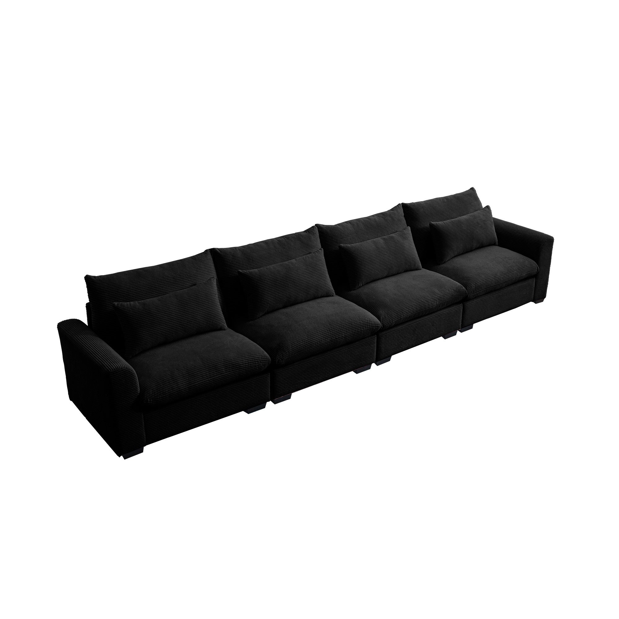 4 Seater Deep Seat Couches for Living Room, Comfy Black Corduroy Sofas for Living Room Modern with 4 Waist Pillows