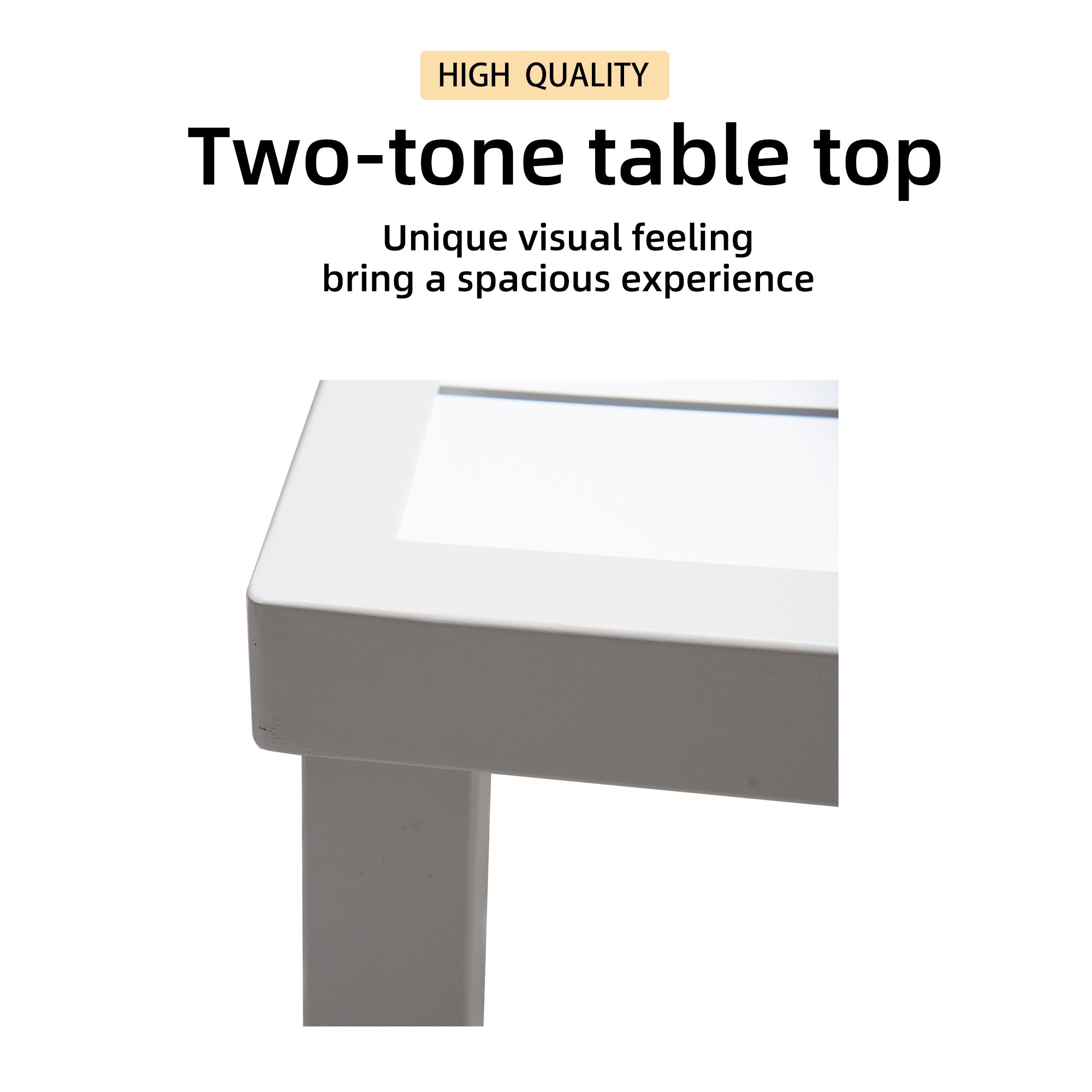 Outdoor Patio Aluminum 40"x70" Two-tone Table Top Rectangle Dining Table with Tapered Feet & Umbrella Hole, Matte White+ Grayish