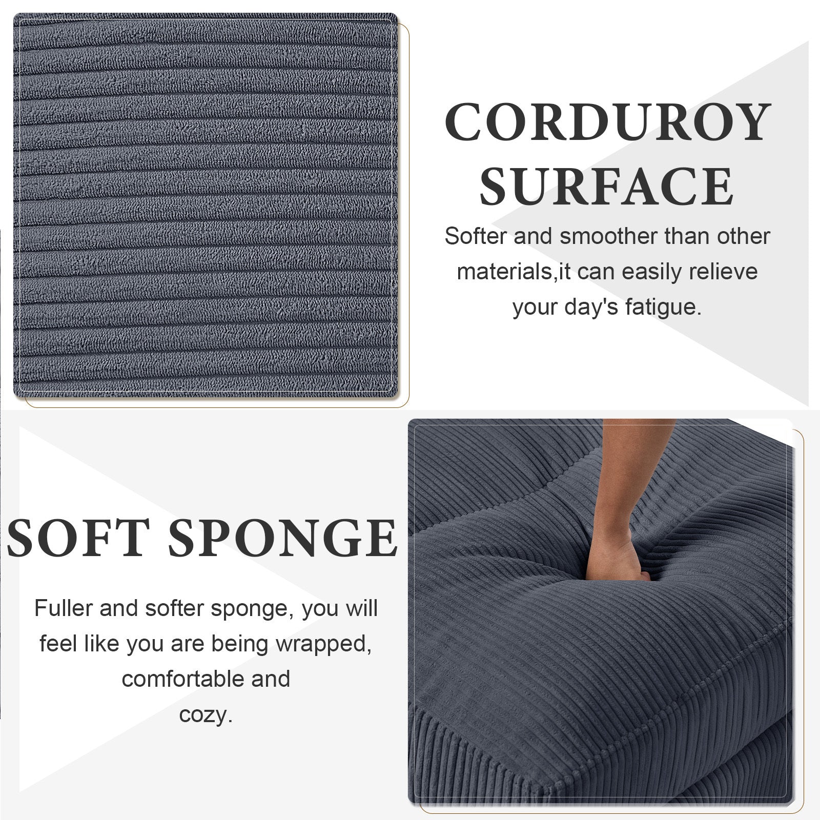 6-Seat Corduroy Modular Sofa, U/L Shape with Footstool – Gray