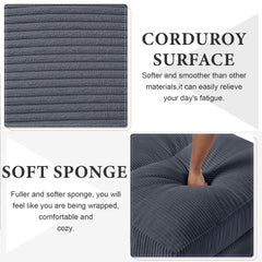 6-Seat Corduroy Modular Sofa, U/L Shape with Footstool – Gray
