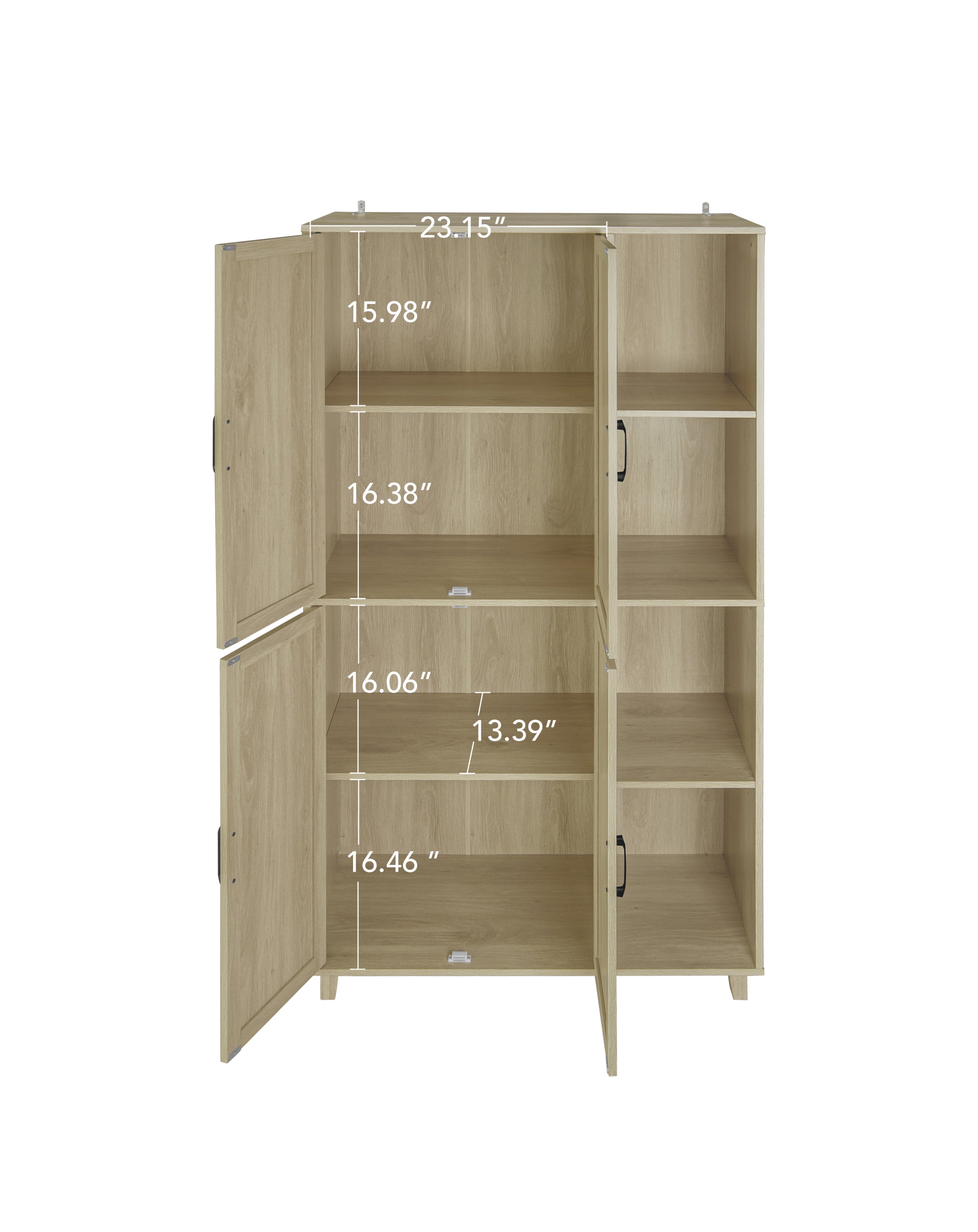 4 Door Cabinet with 4 Shelves with 4 Adjustable Inner Shelves, Storage Cabinet