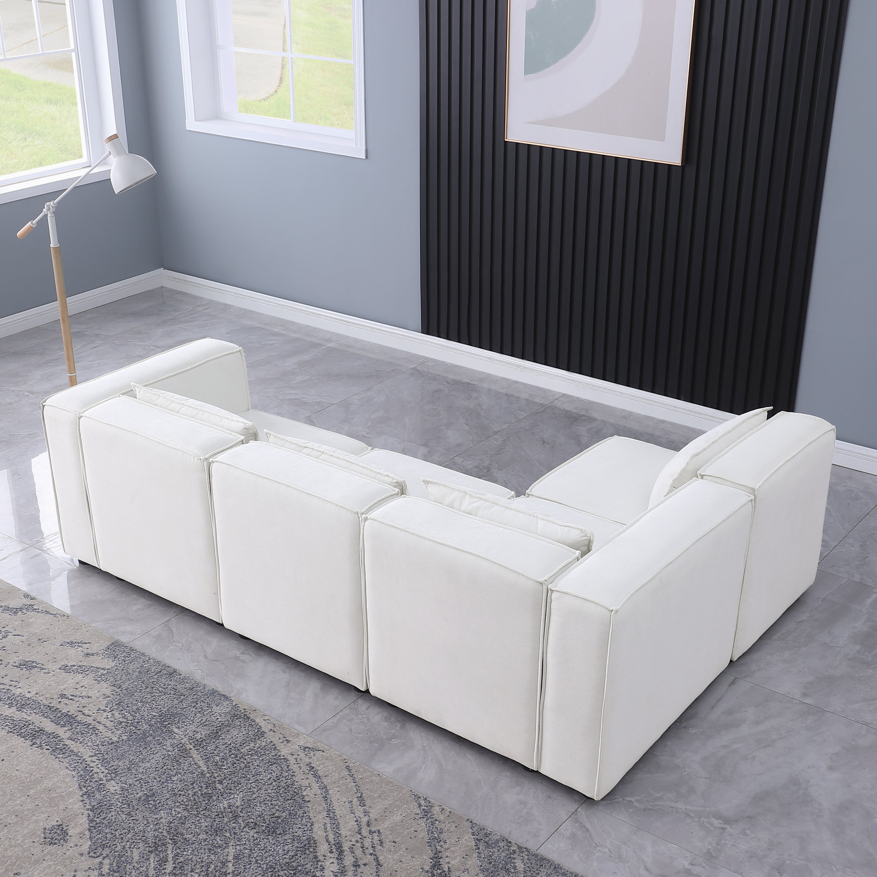 modular sofa  BEIGE chenille fabric,  simple and grand, the seat and back is very soft. this is also a KNOCK DOWN sofa