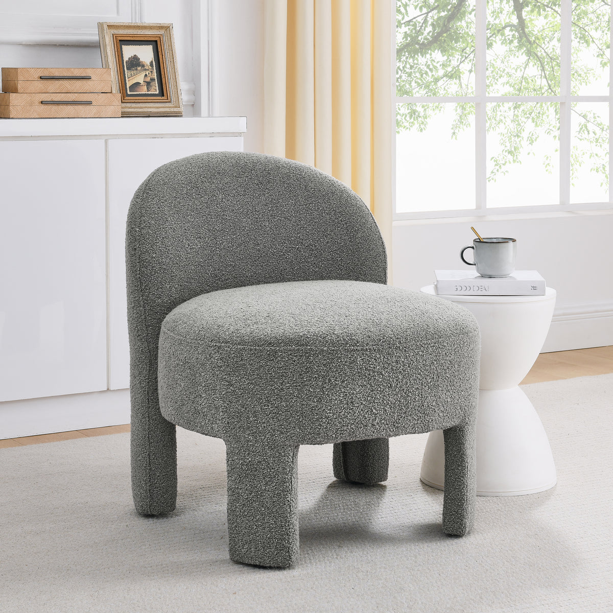 Hoop gauze lounge chair with sof cushion and backrest, need to be assembled, suitable for living room'bedroomldining room---GREY(24.5"28.75"28.75")