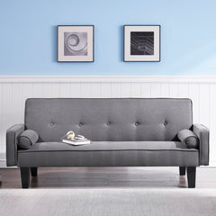 72" Dark Gray Cotton Linen Sofa Bed with Two Pillows Suitable for Living Room