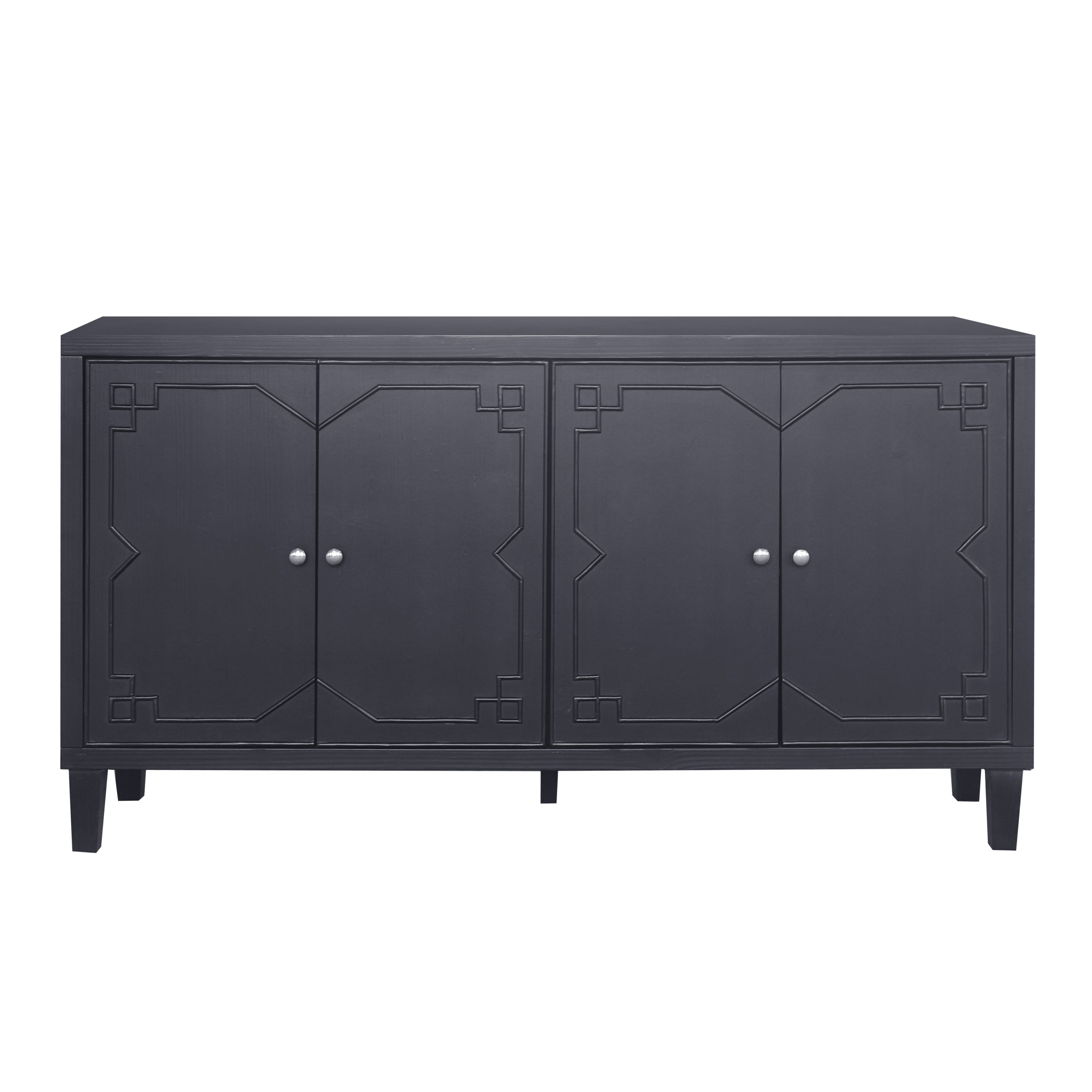 Accent Cabinet 4 Door Wooden Cabinet Sideboard Buffet Server Cabinet Storage Cabinet, for Living Room, Entryway, Hallway, Office, Kitchen and Dining Room, Matte Black