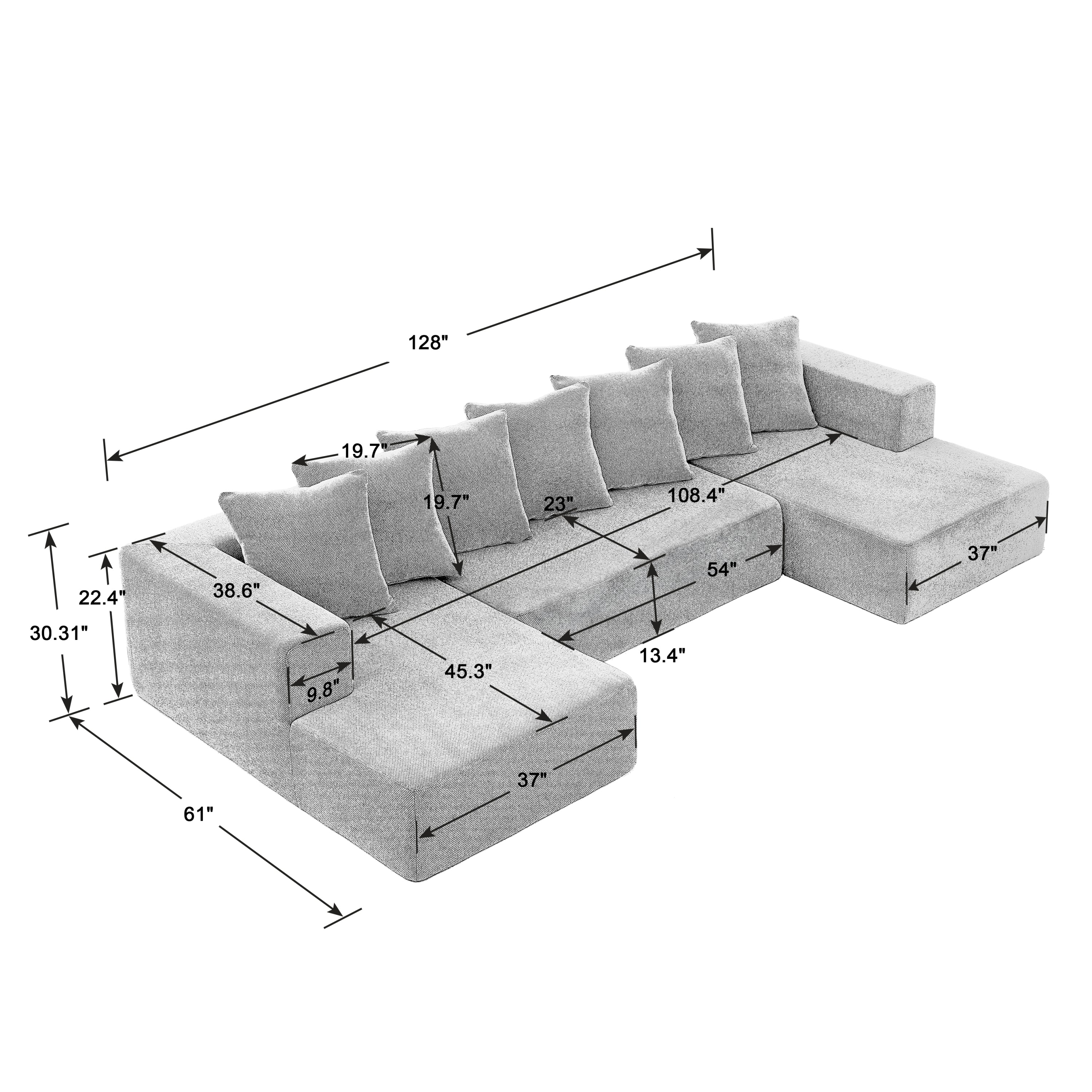 Chenille U-Shaped Sectional Sofa Set,Minimalist Style Modular Sectional Sofa, Luxury Chenille Fabric Cloud Couch for Living Room