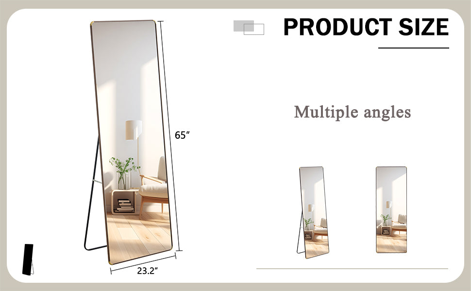 65" Full-Length Floor & Wall Mirror - Ideal for Bedrooms, Foyers, Bathrooms, and Clothing Stores, Brown Border