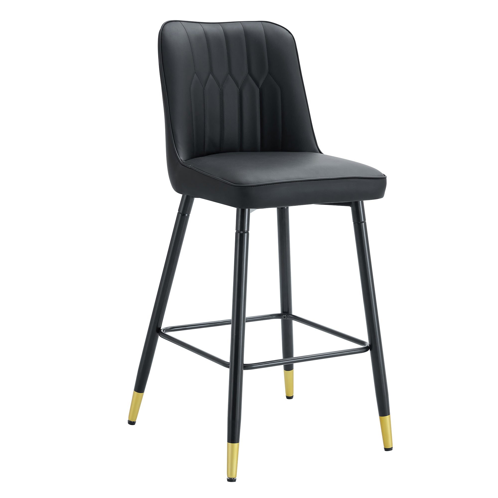 Modern Black PU Bar Stool - Set of 2 chairs with Comfortable Resting Beam