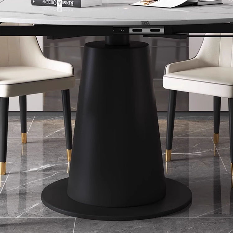 Luxurious Round Dining Table Extendable Marble Top & Carbon Steel Pedestal qc-wy-1902