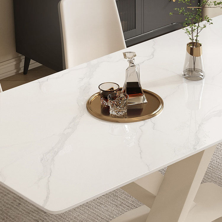 Luxurious Dining Table in White Rectangle - Sleek Marble Top and X-Base for Diningroom qc-wy-801