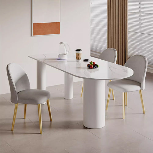 Luxurious Dining Table in White Oval Marble Top & 3 Metal Legs - Perfect for Your Dining Room msf-771