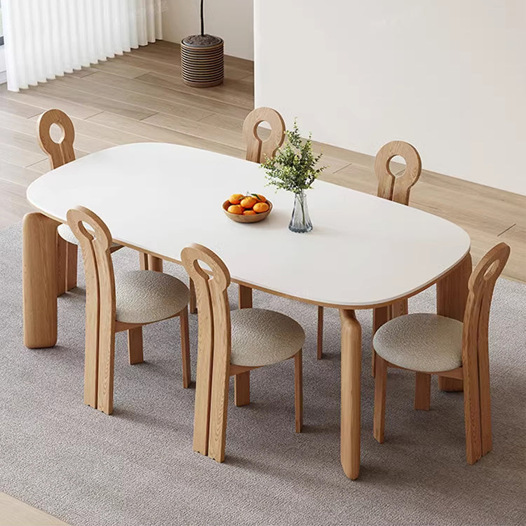 Modern Oval Dining Table with Marble Top & Ash Wood 4 Legs for 6-10 Seaters jh-264-na