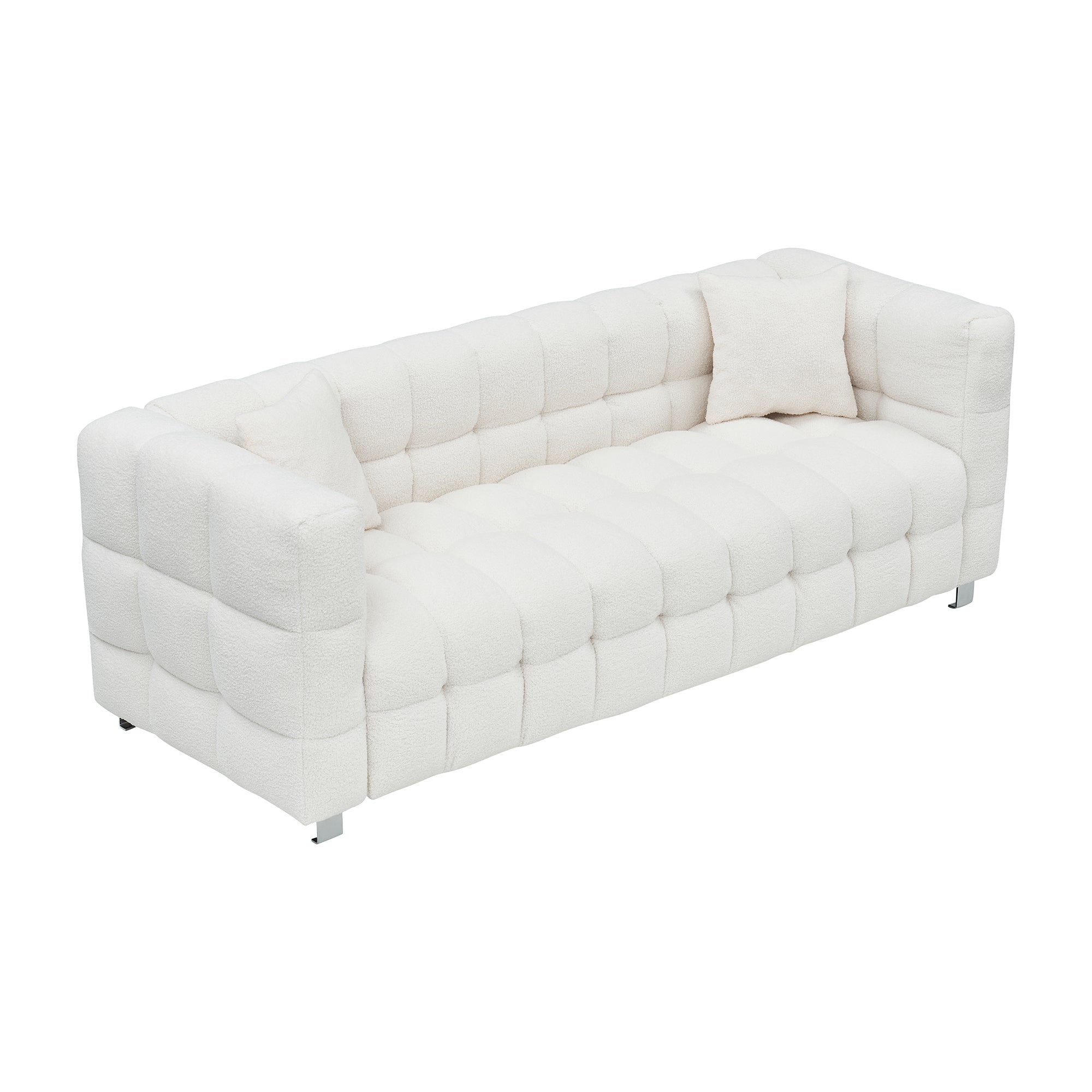 Modern 80" Beige Teddy Fleece Modular Pit Sofa with 2 Pillows for Living Room Luxurious 3-Seater Design