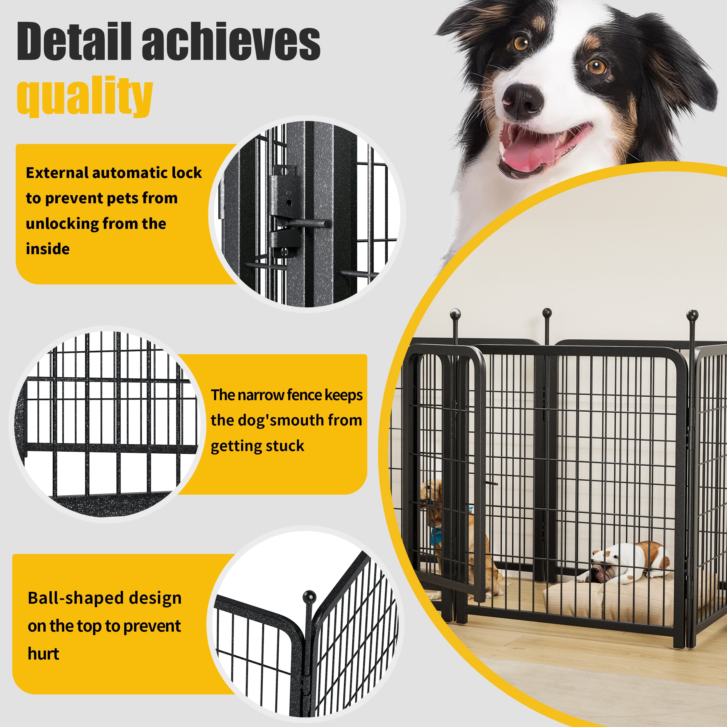 Heavy-Duty 32" Dog Playpen, Foldable 8-Panel Pet Exercise Fence for Indoor & Outdoor