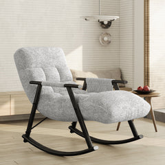 Casual folding rocking chair upholstered, lounge rocking chair adjustable high back and foot rest,side pockets placed in living room bedroom balcony