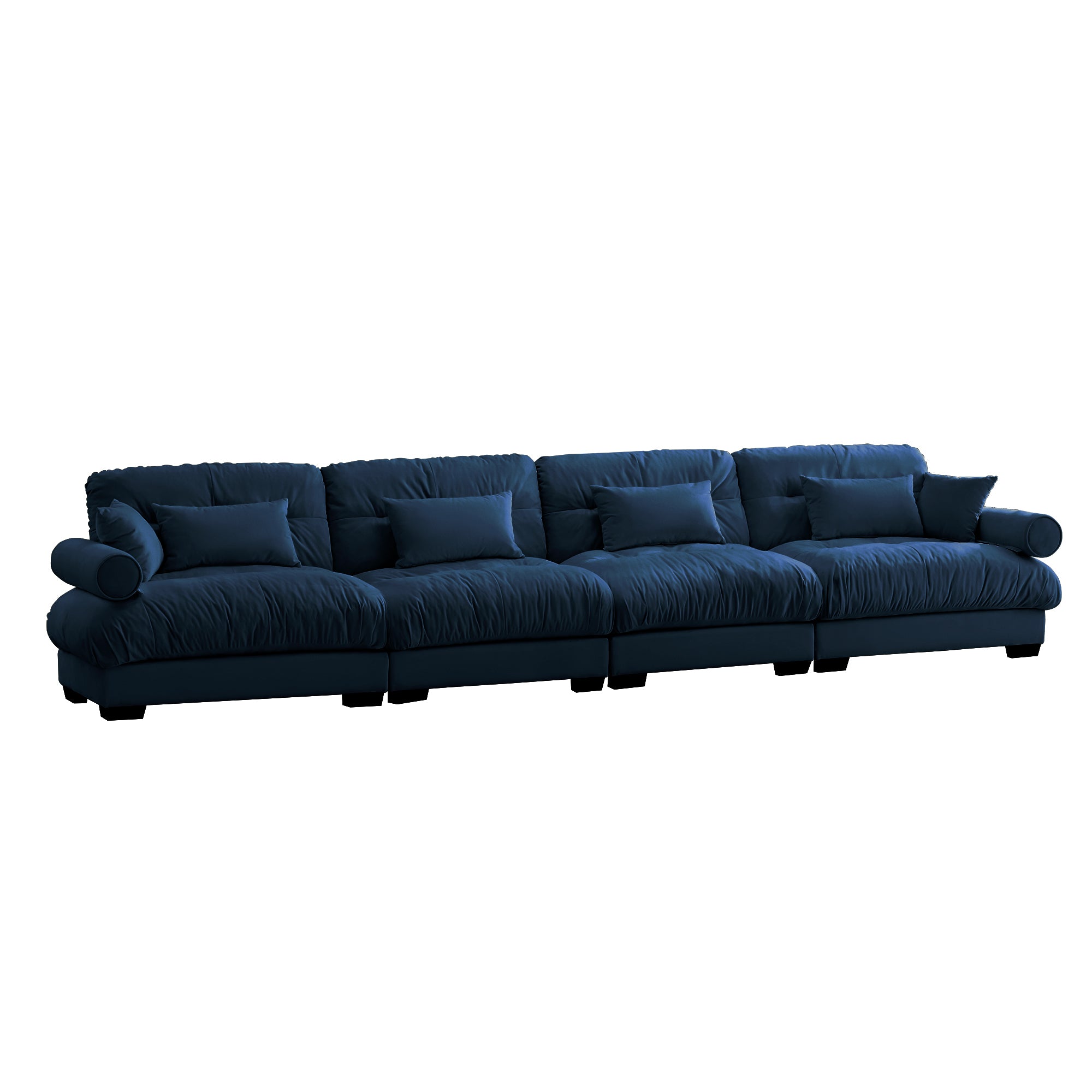 Oversized 4-Seater Velvet Sectional Sofa with Ottoman, Deep Seat Cloud Couch for Living Room, Blue