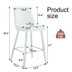 Modern White PU Bar Stool Set of 2 - Sleek Silver Metal Legs with Cross Reinforcement