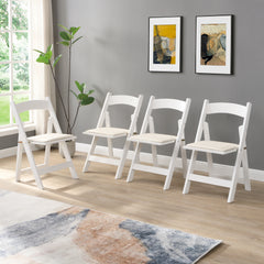 Upholstered folding  chair,space saving, easy to carry, ,4PCS,Beige cushion/white shelf,Dining room