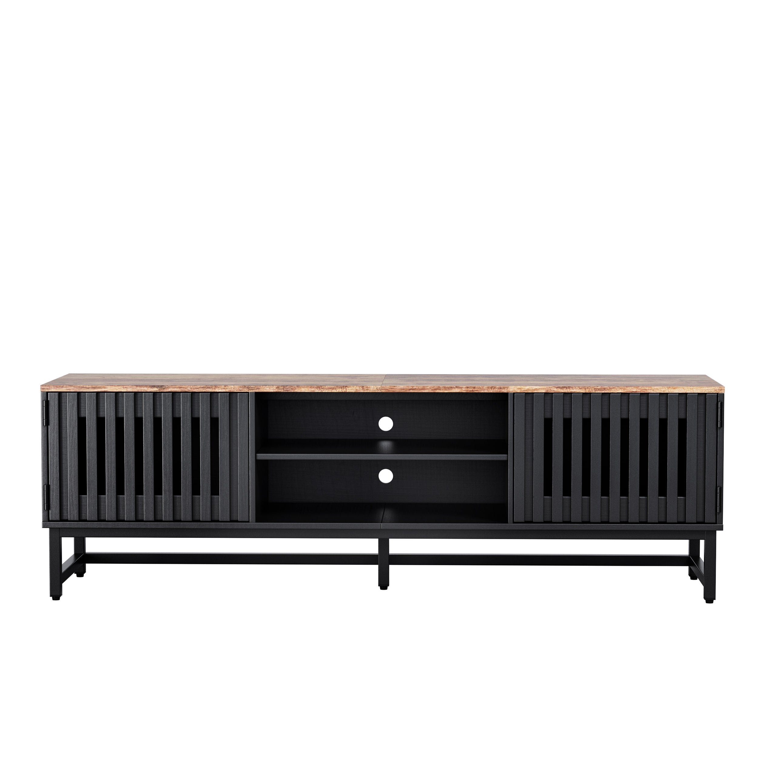 63" Mid-Century Modern TV Stand with Slatted Grille Doors, Storage Entertainment Center for Living Room or Bedroom