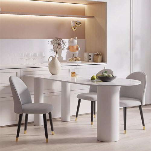 Luxurious Dining Table in White Oval Marble Top & 3 Metal Legs - Perfect for Your Dining Room msf-771