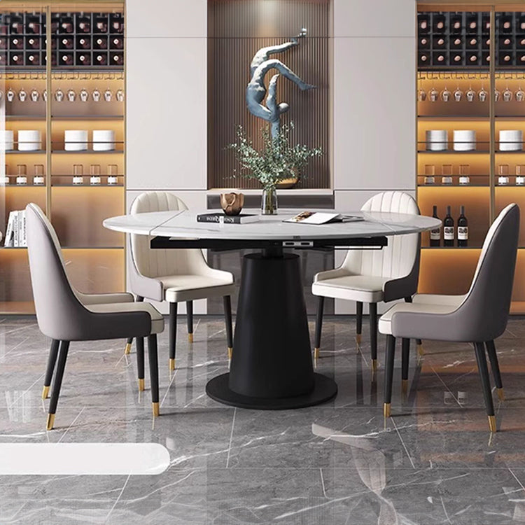 Luxurious Round Dining Table Extendable Marble Top & Carbon Steel Pedestal qc-wy-1902