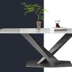 Modern Rectangular Dining Table with Marble Top & Laminated Wood Pedestals for 6 fps-773-msds