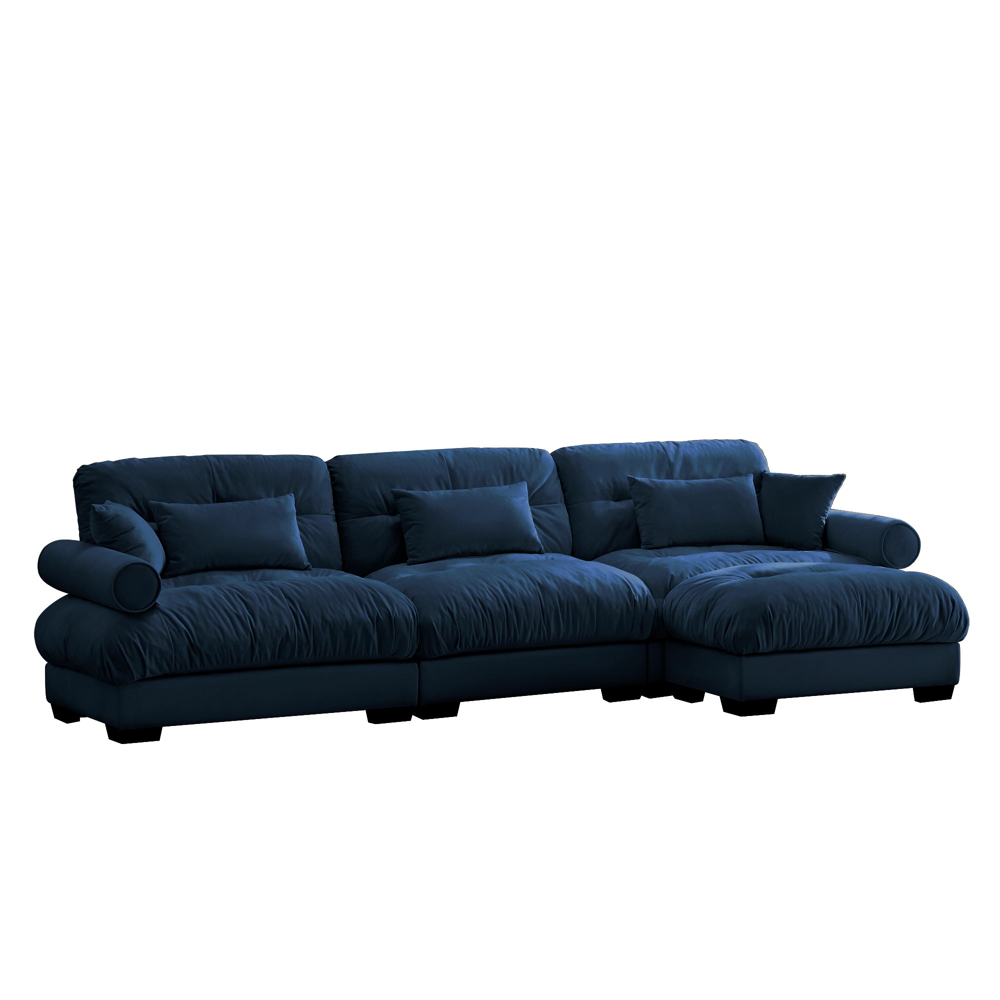 Oversized Modular Velvet Sectional Sofa with Ottoman, Deep Seat L-Shaped Cloud Couch for Living Room, Blue