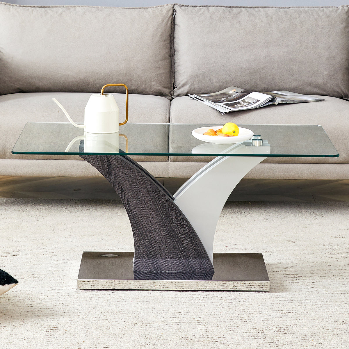 Modern Rectangular Coffee Table with Tempered Glass Top - Perfect for Home and Office Decor