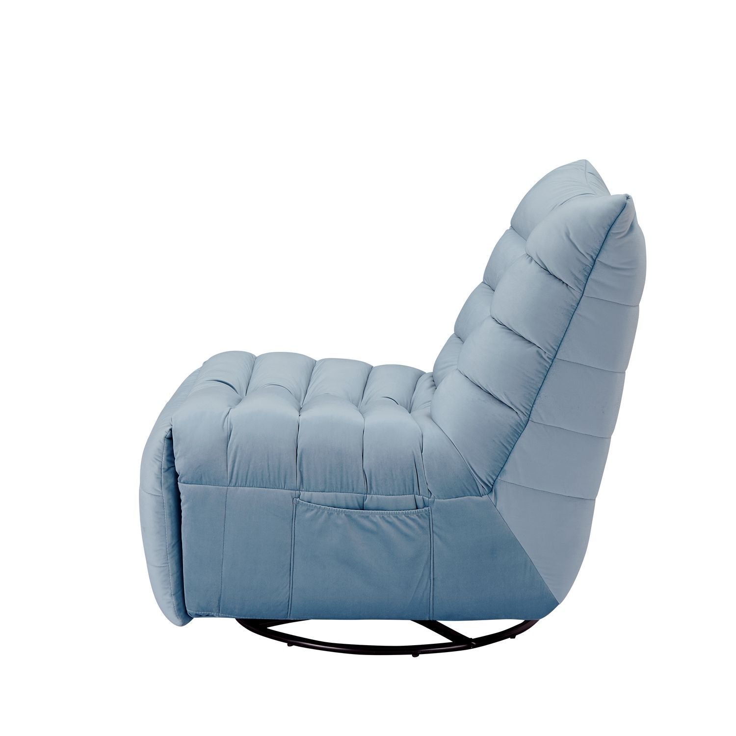 Modern Rotatable Lake Blue Lounge Chair with Side Storage Pocket - Stylish & Durable Recliner for All Your Room