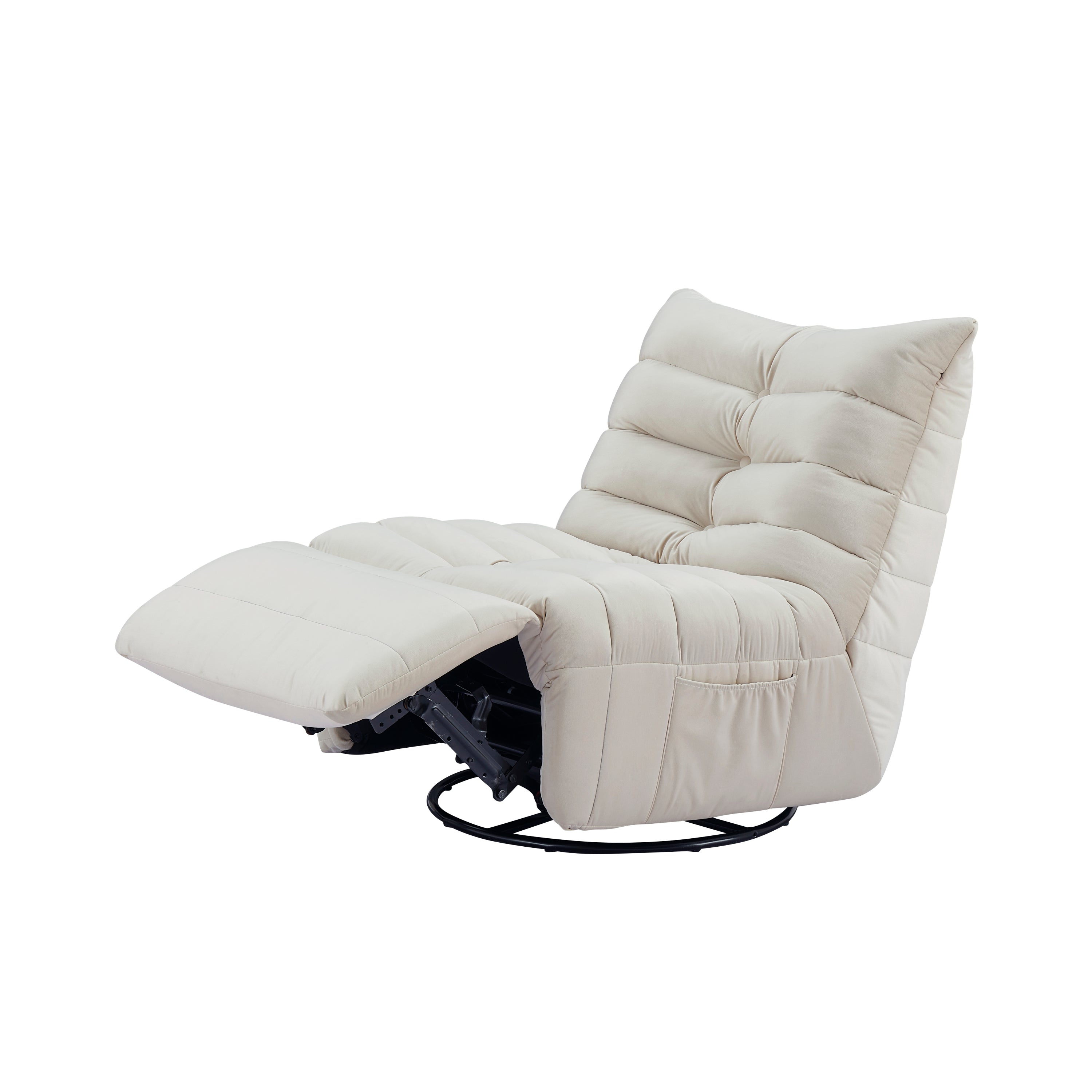 Modern Rotatable Beige Lounge Chair with Side Storage Pocket - Stylish & Durable Recliner for All Your Room