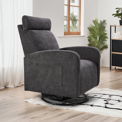 Swivel Upholstered Manual Recliner Chair, 360° Nursery Glider Rocker for Living Room, Dark Gray