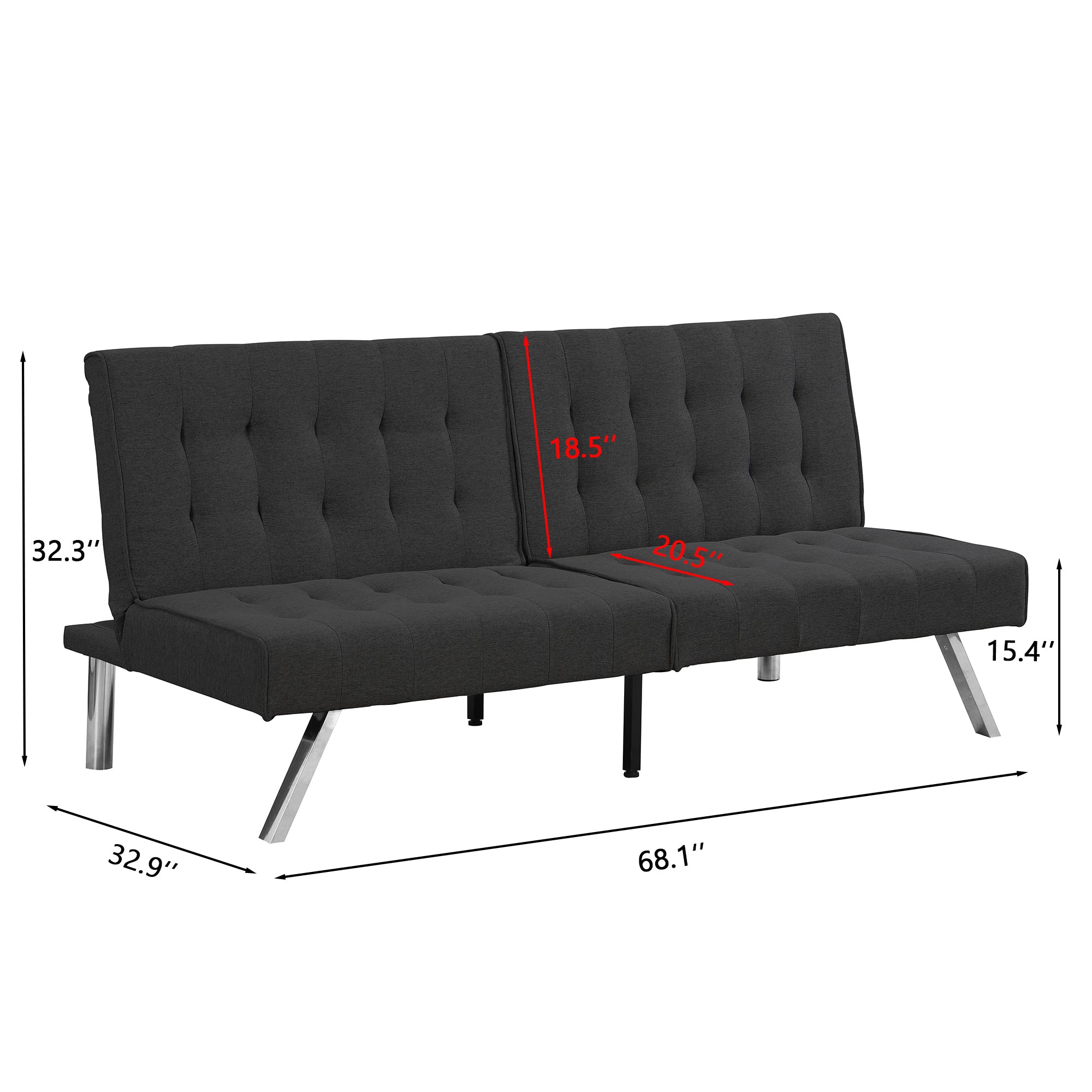 WOOD FRAME, STAINLESS LEG, FUTON, SOFA BED BLACK