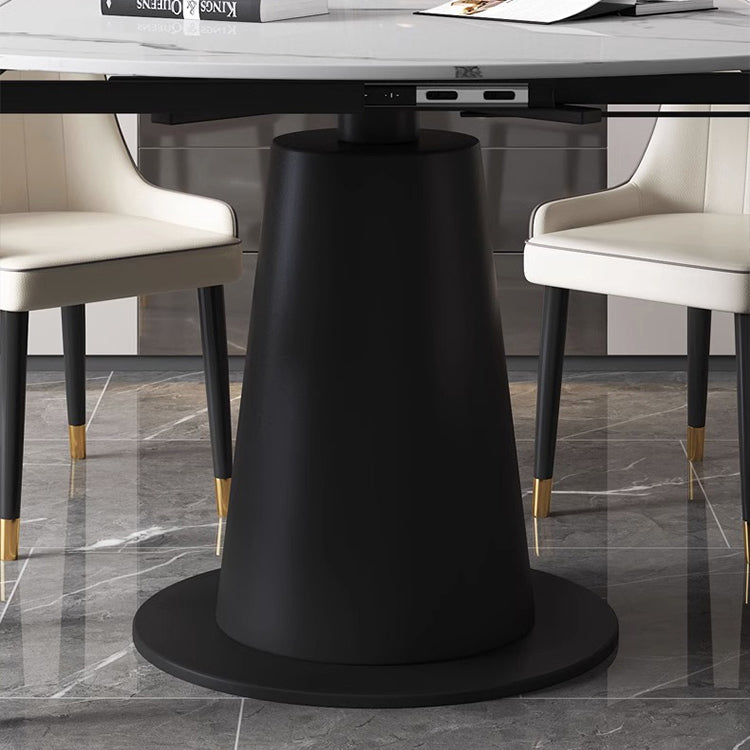 Luxurious Round Dining Table Extendable Marble Top & Carbon Steel Pedestal qc-wy-1902