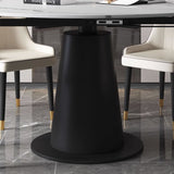 Luxurious Round Dining Table Extendable Marble Top & Carbon Steel Pedestal qc-wy-1902