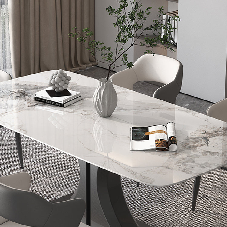 Luxurious Rectangular Dining Table with Marble Top & Carbon Steel Pedestal for 6 jh-270