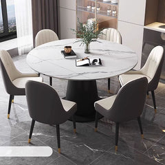 Luxurious Round Dining Table Extendable Marble Top & Carbon Steel Pedestal qc-wy-1902