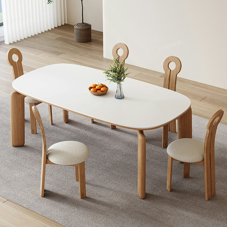 Modern Oval Dining Table with Marble Top & Ash Wood 4 Legs for 6-10 Seaters jh-264-na