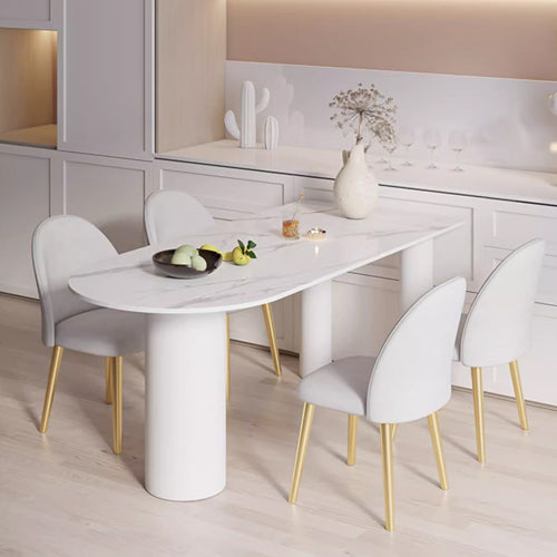 Luxurious Dining Table in White Oval Marble Top & 3 Metal Legs - Perfect for Your Dining Room msf-771